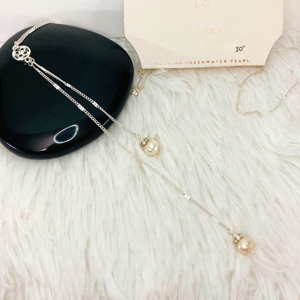 Freshwater Pearls Silver Lariat Filigree Necklace